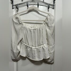 7 for all‎ mankind white puff sleeve square neck cropped satin blouse women’s XS
